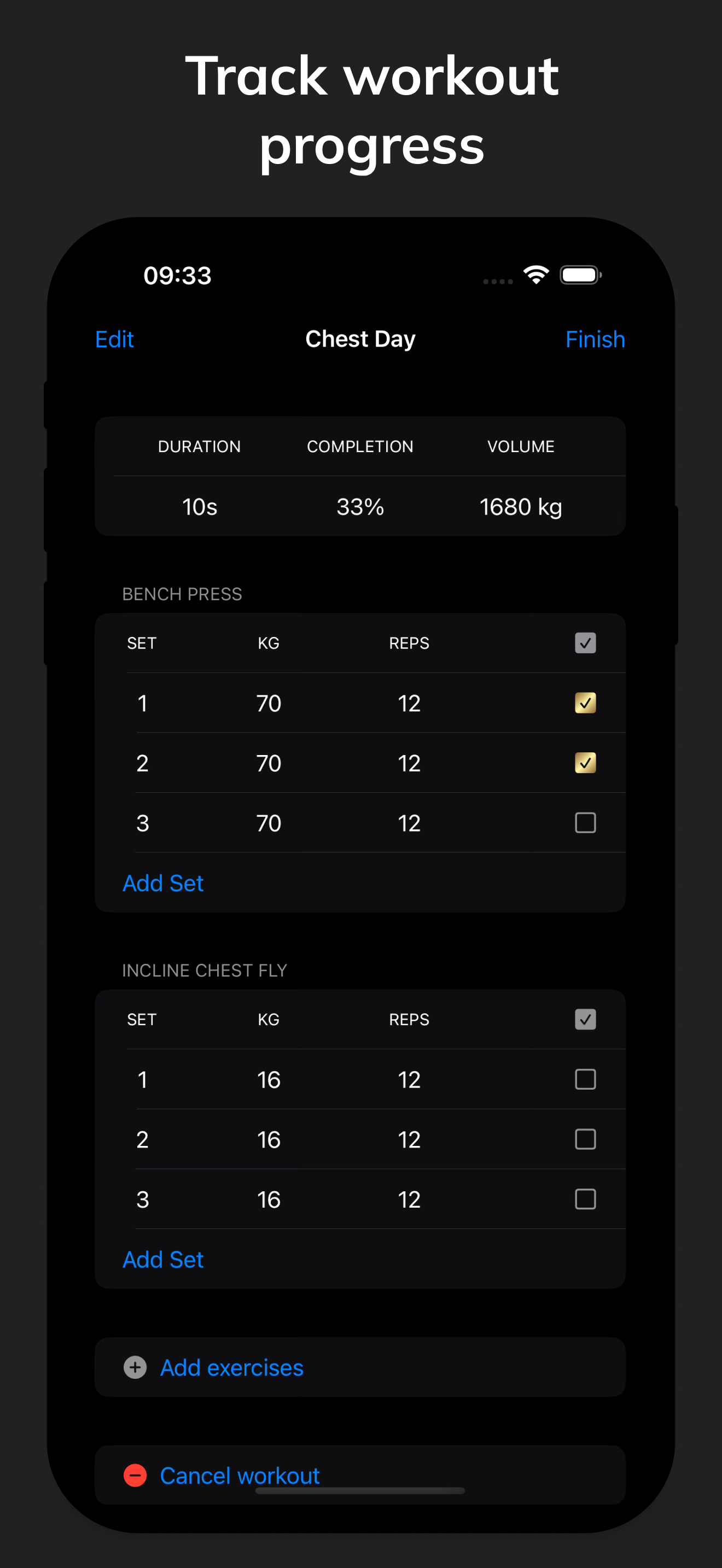 Track workout progress