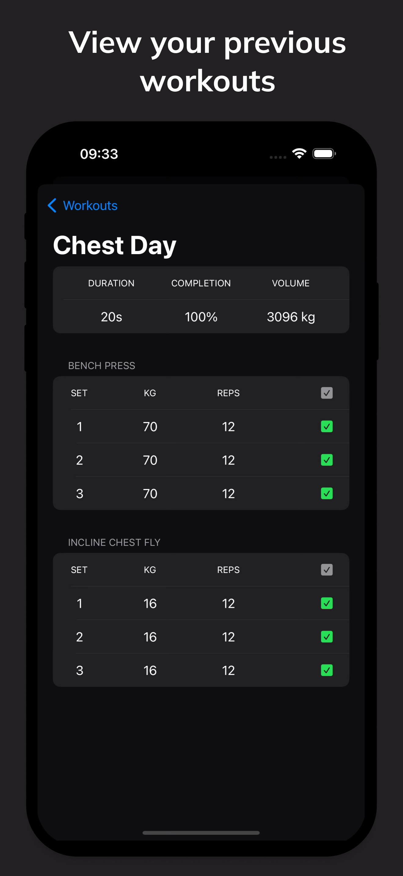 View your previous workouts